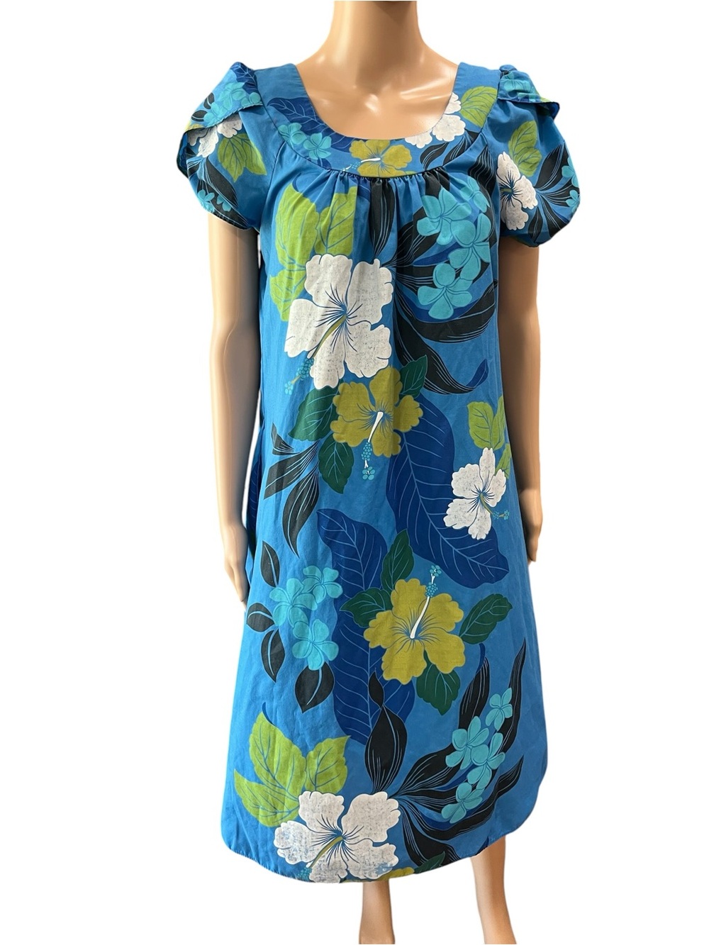 Vintage Royal Creations Hawaiian Muumuu Dress Blue Floral Tropical Midi S
